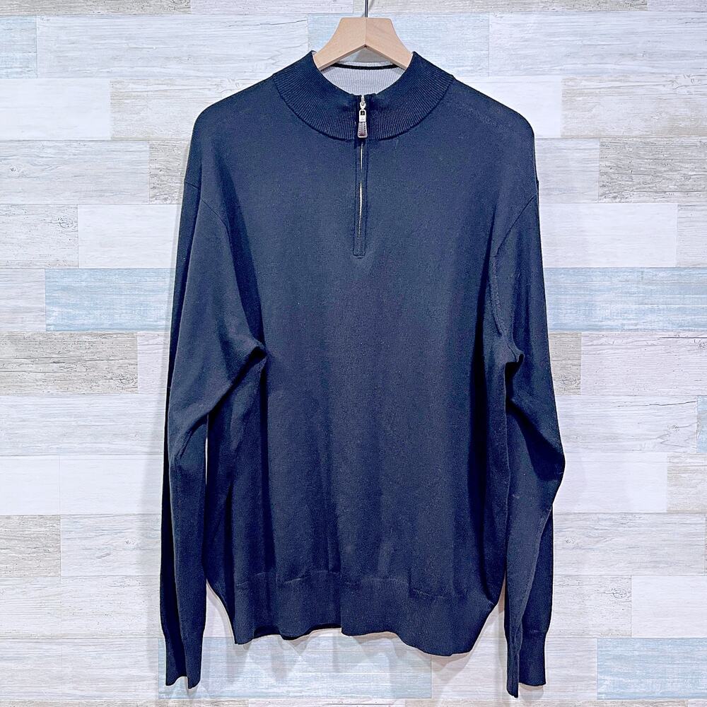 Peter Millar Merino Wool Silk 1/4 Zip Pullover Sweater Black Mens XXL 2XL